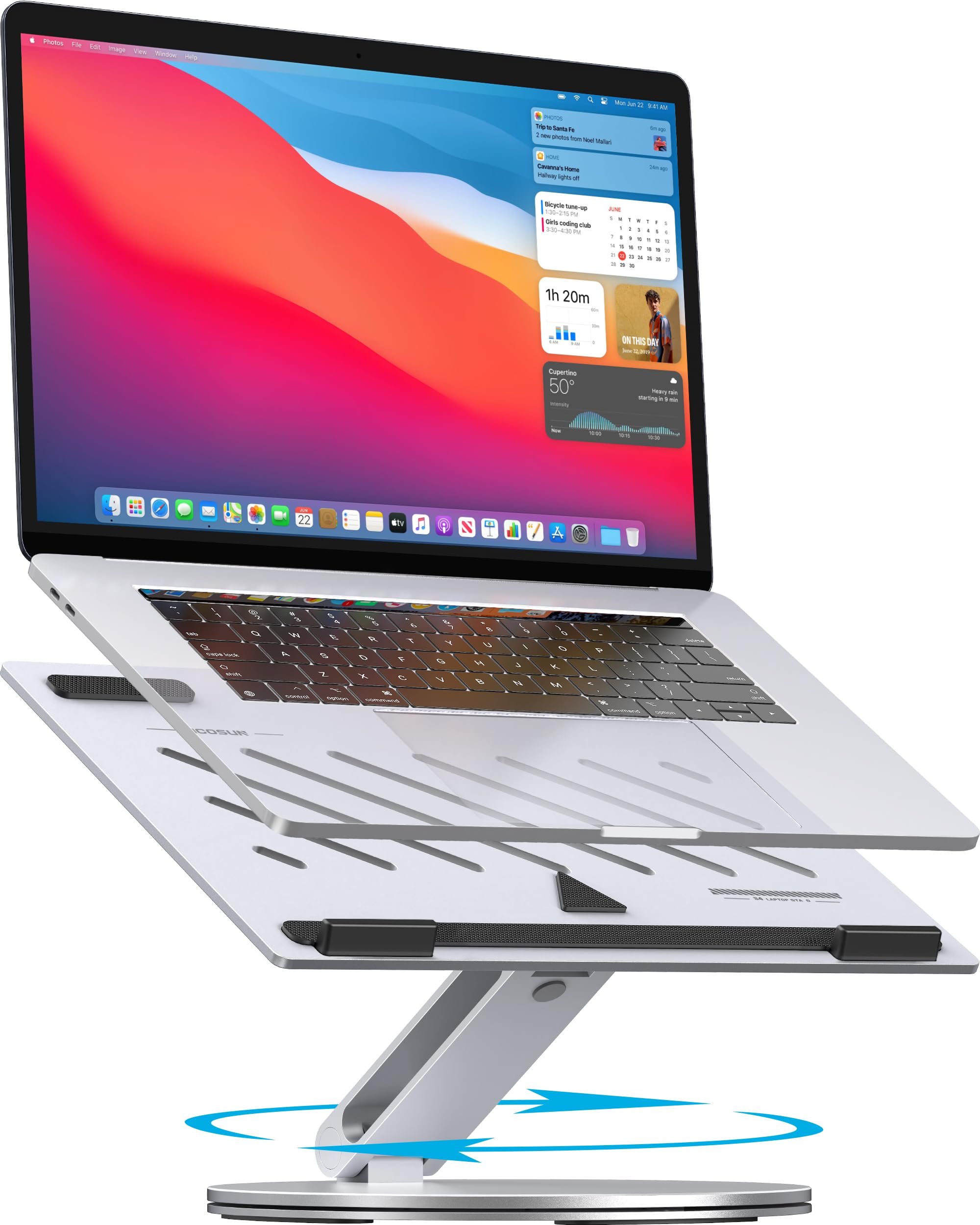 Adjustable Laptop Stand for Desk - 360 Rotating Ergonomic Riser with Aluminum Cooling Vents Sturdy Construction for 10-16