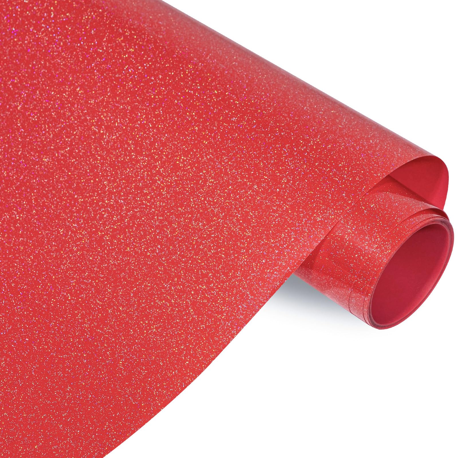 VINYL FROG Glitter Heat Transfer Vinyl 12"x8ft Colorful Shimmer Heat Press Patterned Vinyl Iron on HTV Vinyl for DIY Clothing and Other Fabric(Red)