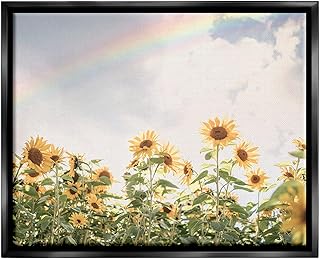 Stupell Industries Rainbow over Sunflowers Black Framed Floater Canvas Wall Art Design by Sisi and Seb