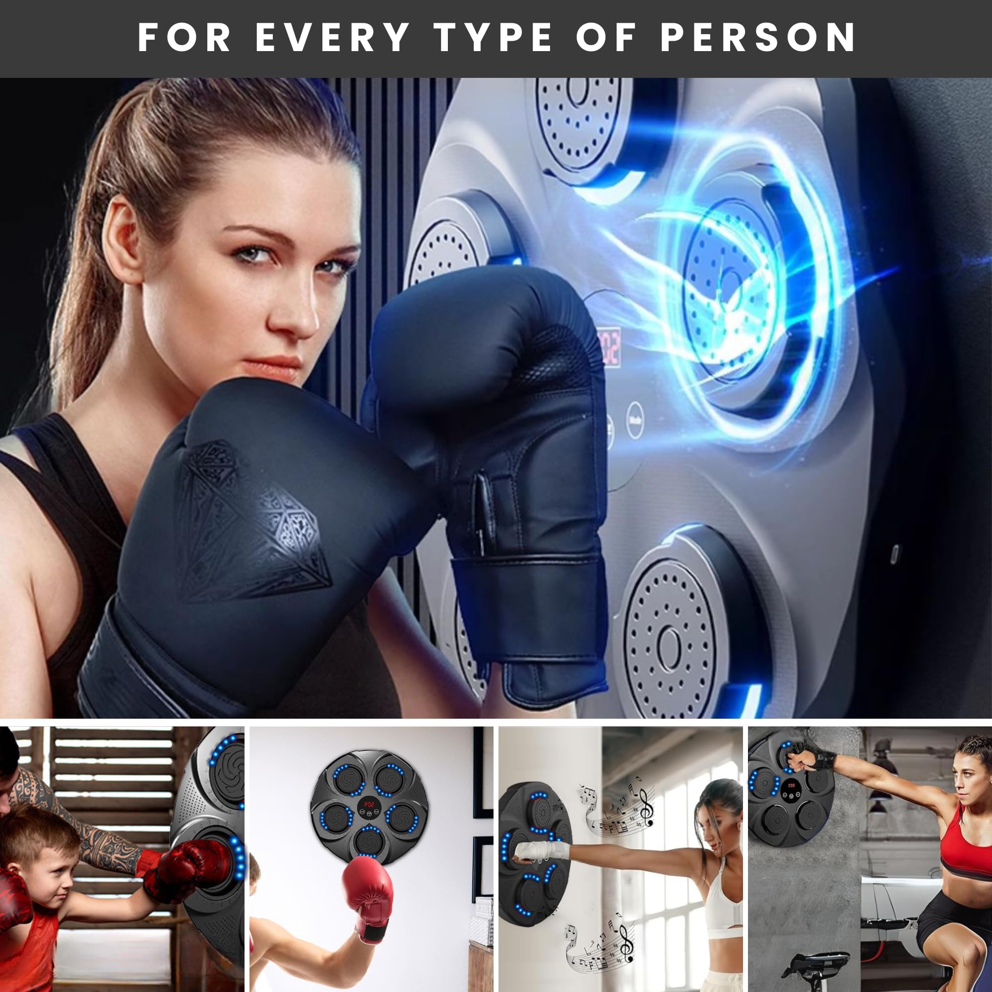 Macchina da Boxe Musicale, Attrezzatura da Allenamento a Parete In PU, Pad LED Con Guantoni, Bluetooth, Luci al Ritmo Della Musica