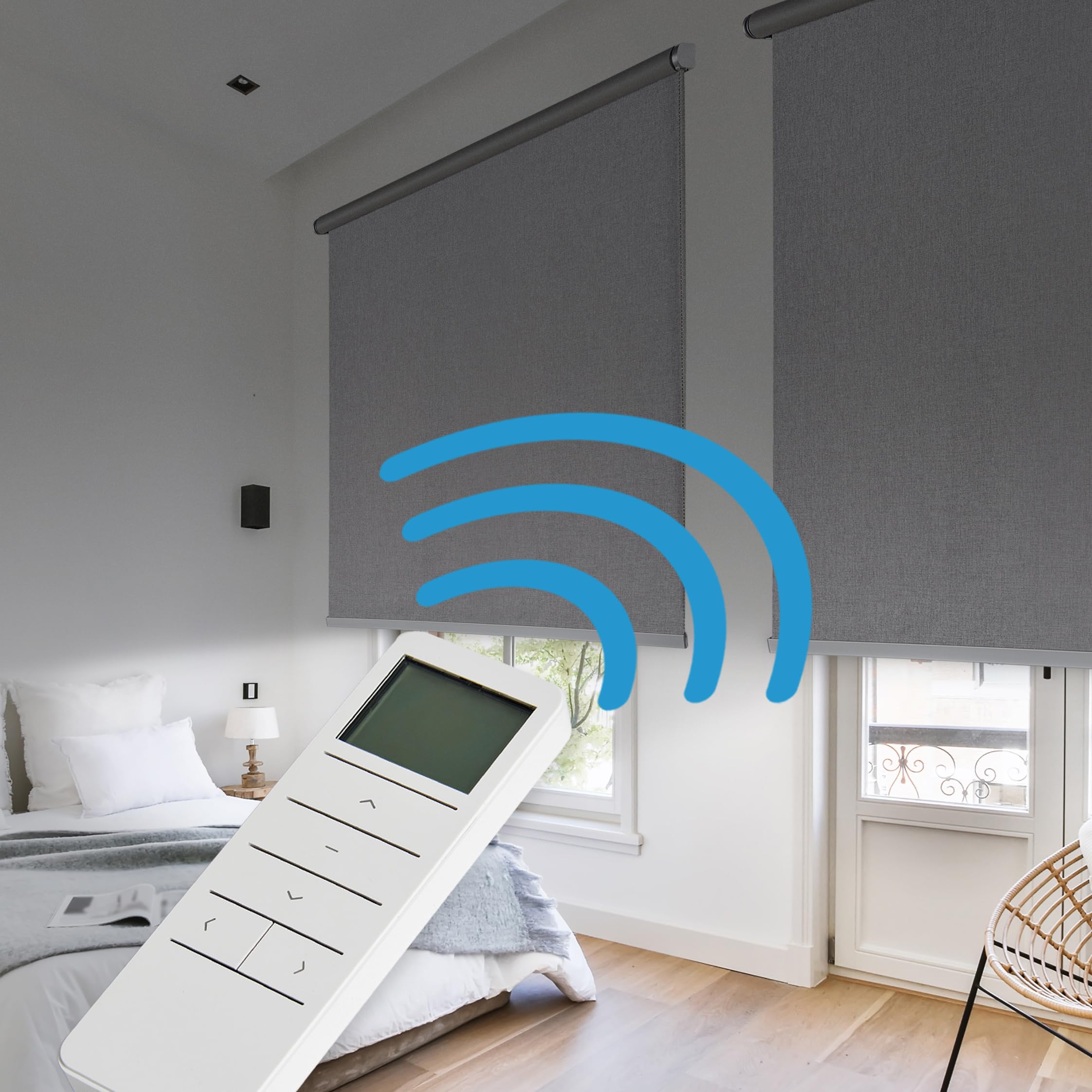 Tende a rullo per interni Oscuranti motorizzate tenda motorizzata Blackout elettrica in tessuto Isolamento termico con betteria e telecomando per finestre STORESDECO Grigio Premium 120x250 cm