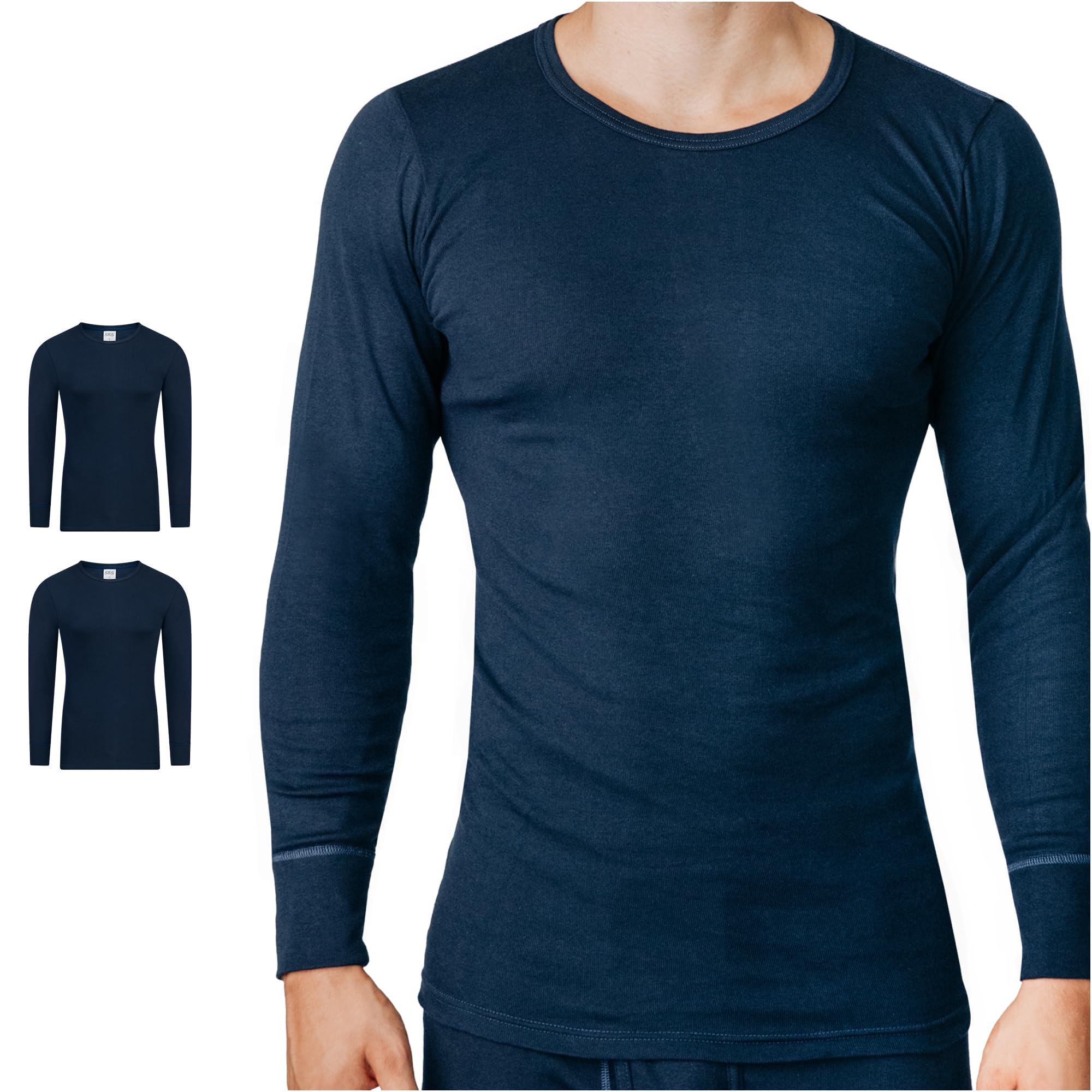 SES Maglietta a maniche lunghe da uomo, confezione da 2 pezzi, S – 4XL, a costine sottili, da uomo, a maniche lunghe, in cotone di alta qualità, misto poliestere, a maniche lunghe, da uomo
