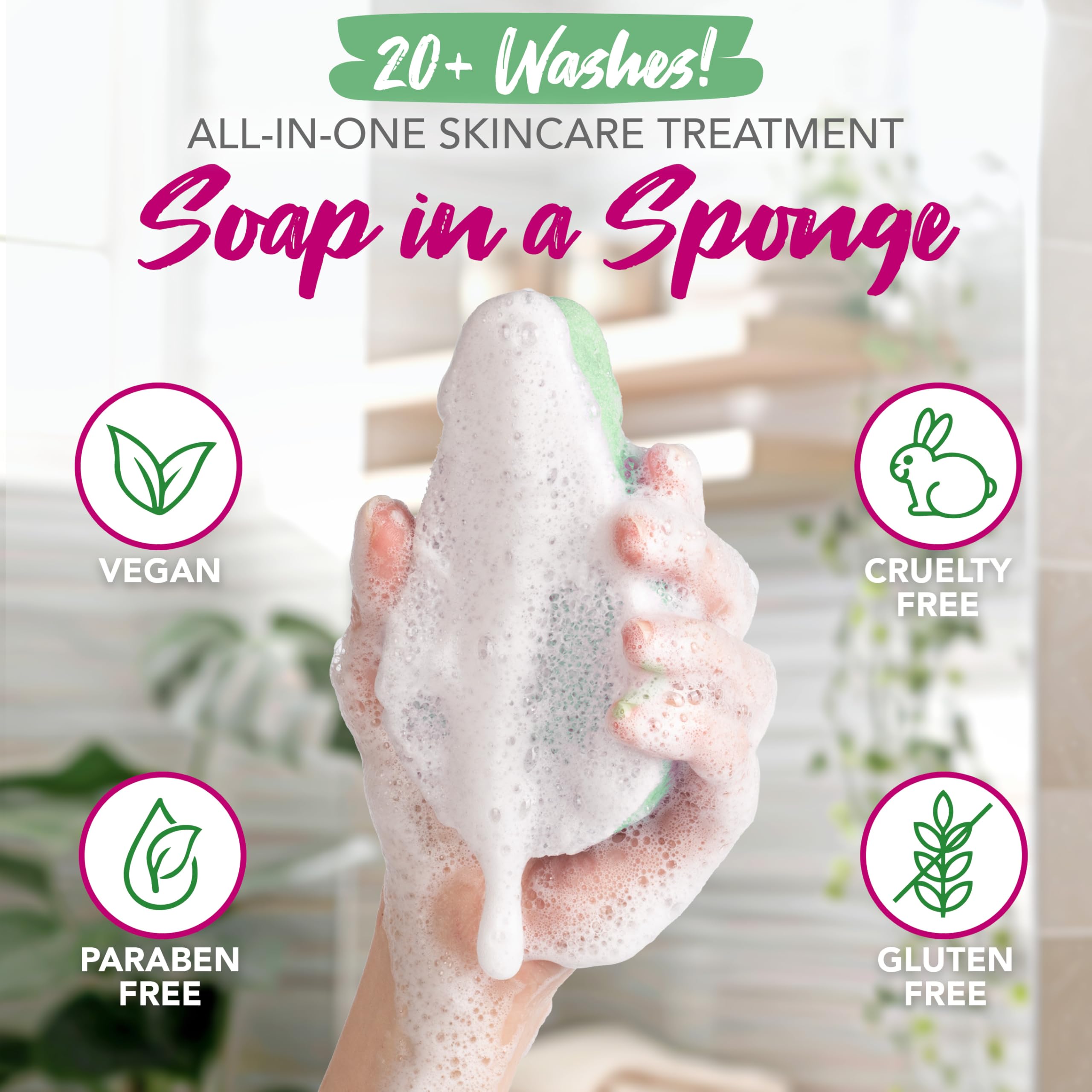 Spongeables Antycellulitowy płyn do mycia ciała w gąbce, świeży zapach aloesu, masażer cellulitowy, krem nawilżający i złuszczający, ponad 20 myć, gąbka 113 ml, opakowanie 3 szt