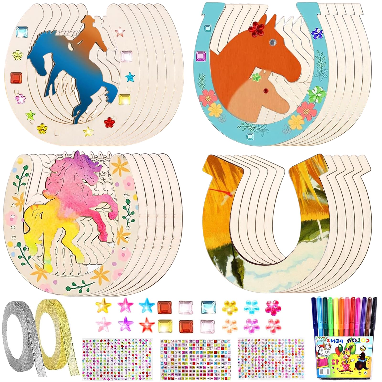 Zkaoai Forma de Herradura de Madera, 24Pcs Artesanía de Herradura de Madera, Decoración de Madera de Herradura, Discos de Herradura para Decoración de Bricolaje, Decoración de Vacaciones o Fiestas