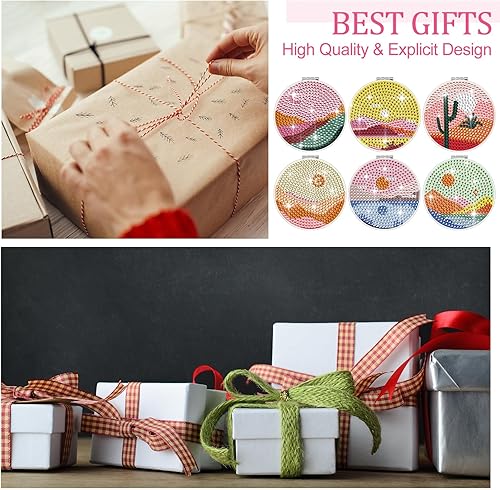 Miniatura 7 de 6 piezas Mandragora Paisaje Girasoles Diamante Pintura Espejo DIY Espejo de Maquillaje Forma Redonda con 2X 1x Ampliación Diamante Arte Artesanía