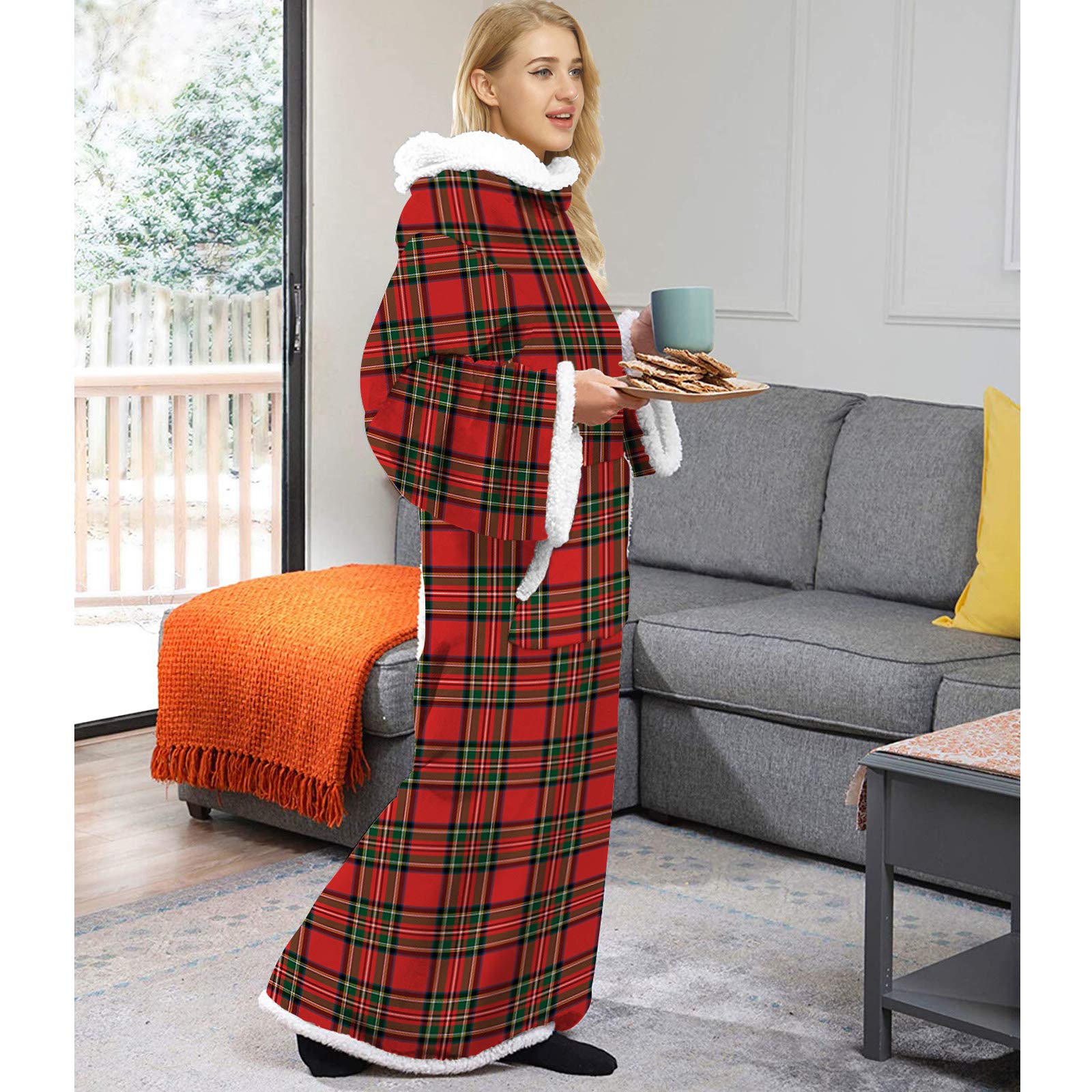 Manta Sherpa Ponible Para Adultos, Para Hombre Y Mujer Cómoda Y Calentita Manta Con Mangas, Manta Bata Para El Hogar, Bata Para Ver La Tele Manta De Sofá 002-One size