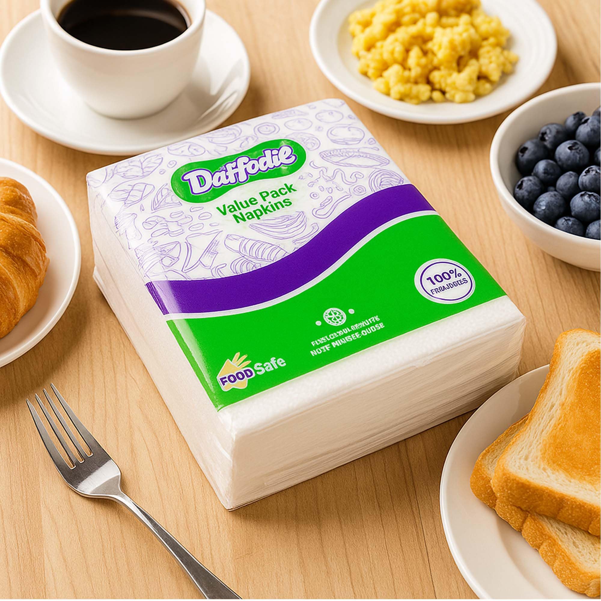 DAFFODIL Tissue Paper Napkins - 8 Packs (60 Pulls/Pack, Total 480 Pulls) Soft Tissue Paper, High Absorbent Paper Napkin, Perfect for Daily Use, Parties, and Dining Essentials. - Image 6 thumbnail