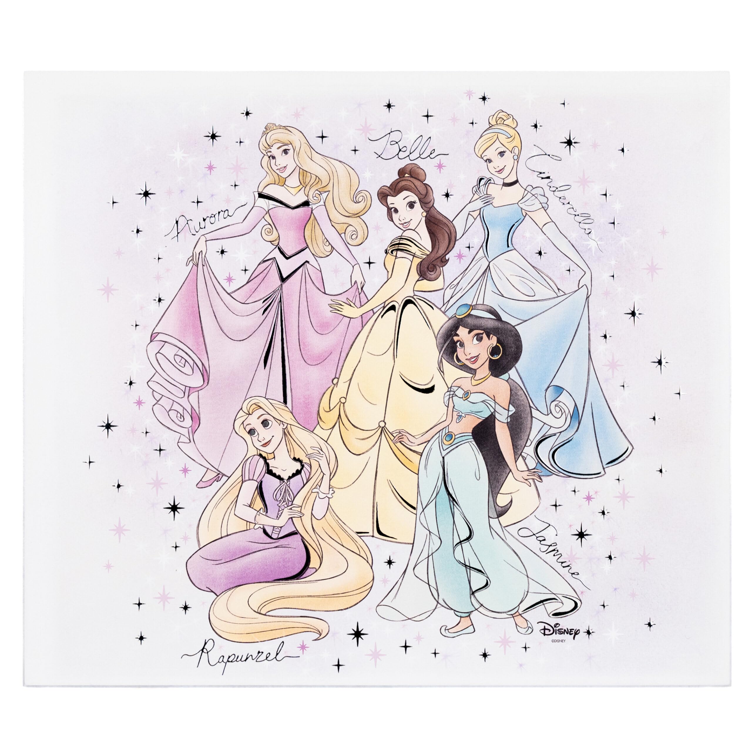 VALENTI & CO. Disney Princess 38 x 33 cm Drewniany obraz z nadrukiem ze srebrnymi detalami - dekoracje ścienne, pomysł na prezent dla noworodka lub prezent na chrzest dla dziewczynki