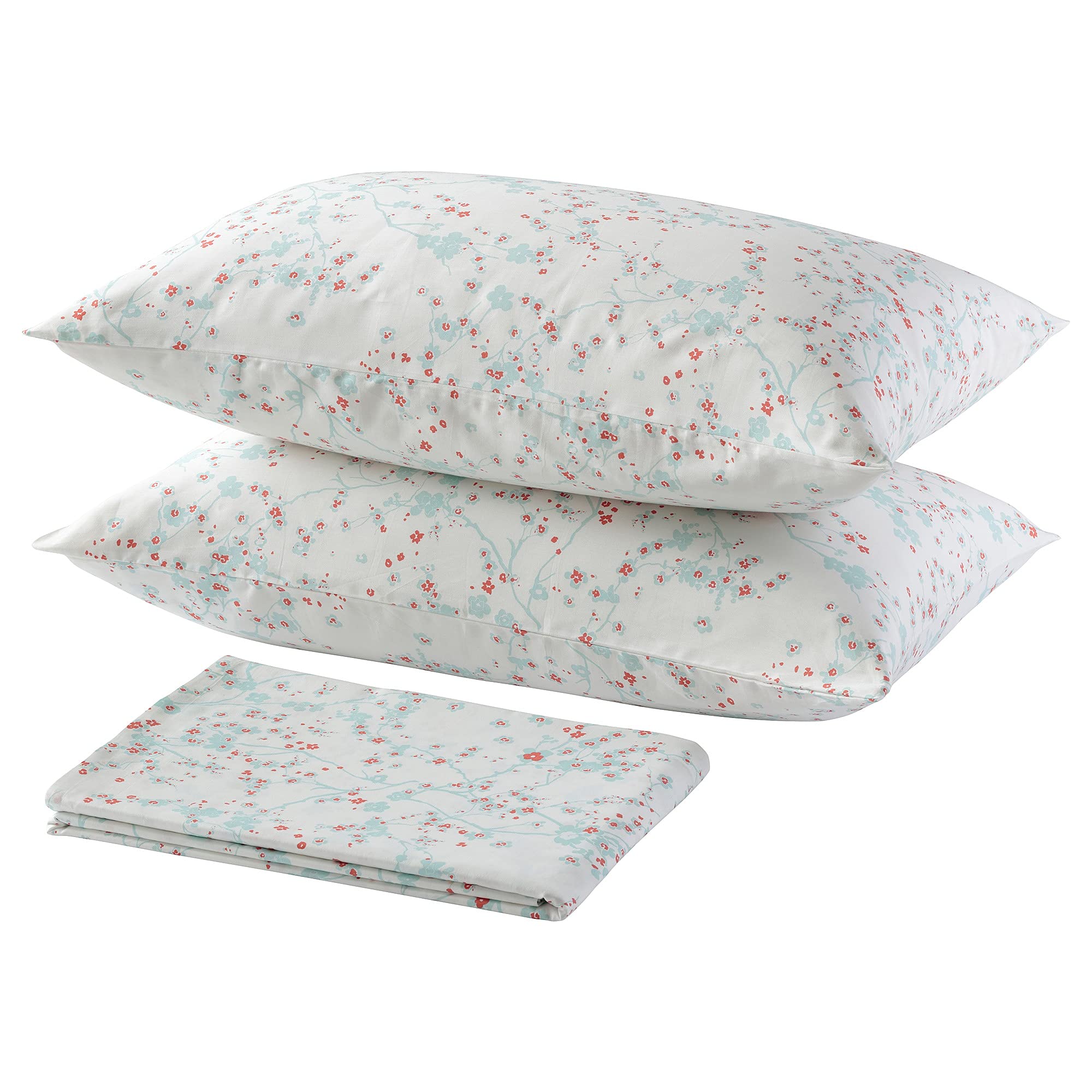 Ikea Flat Sheet and Pillowcase (Cherry Blossom Branch/White/Green, 240 x 260 x 50 x 80 cm)