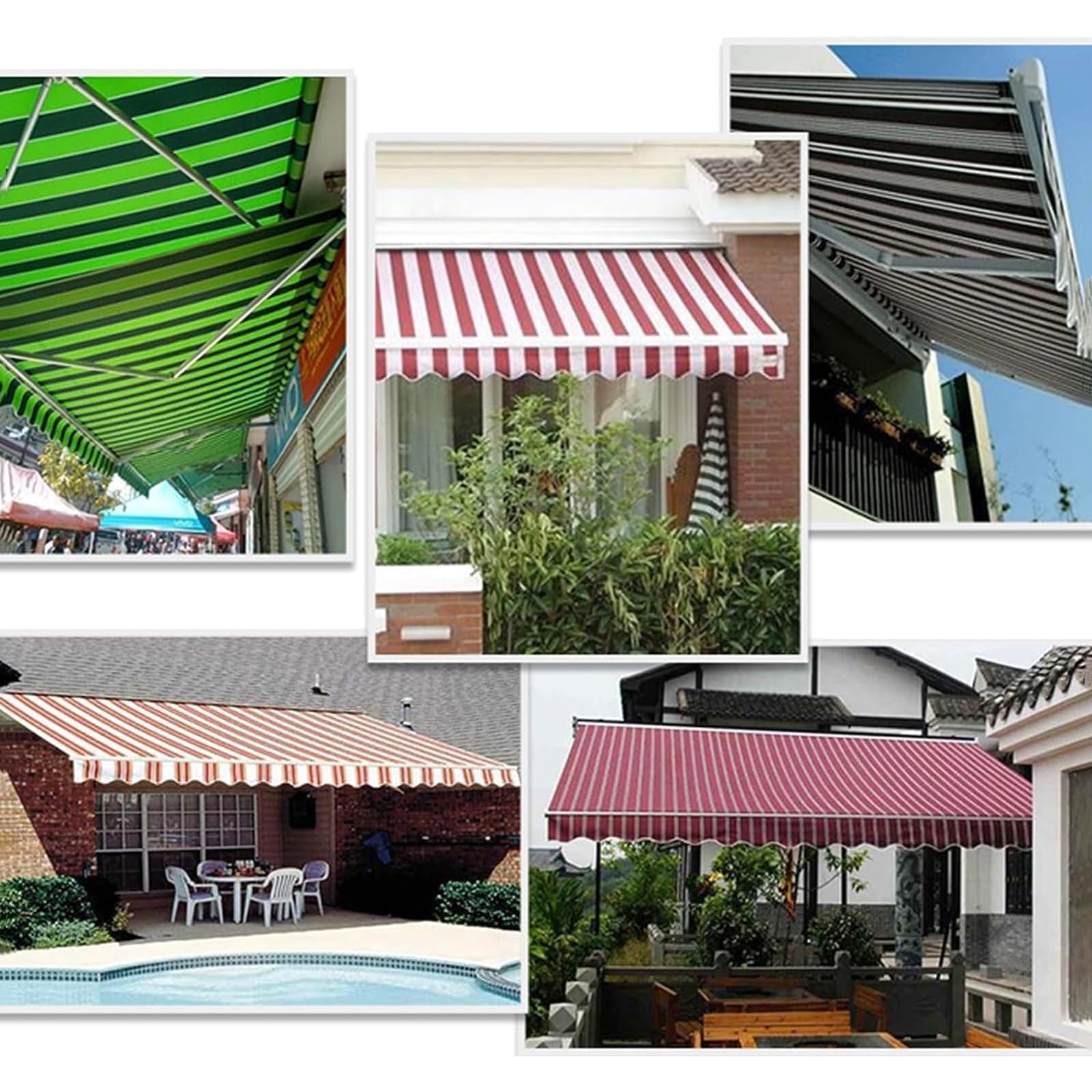Handbuch Einziehbar Terrasse Markise Sonnenschutzabdeckung (nur Stoff) Draussen Sonnenschirm überdachung Wasserfest Ployester Sonnenschutz-segeltuch für Fenster Tür(Size:12x8ft,Color:Streifen) Garten