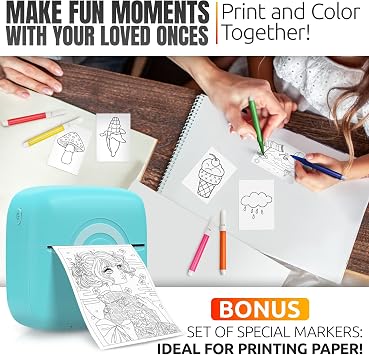 Inkless Mini Sticker Printer Machine Portable Mini Printer Sticker Maker Machine for Instant Printing Notes & Labels Includes 4 Thermal & 2 Sticky Paper Rolls Compact Size for Travel & Home Use