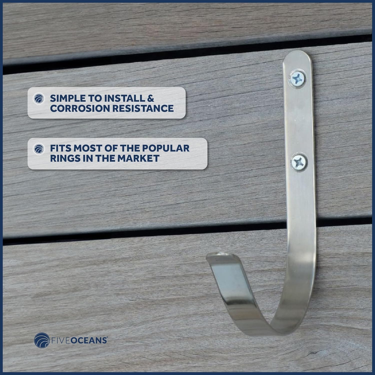 Five Oceans Ring Buoy Bracket Holder, Rail Mount/Flat Mount