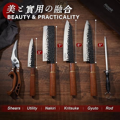 Vista 6 de Huusk Juego de cuchillos japoneses de 6 piezas con fundas - Juego de cuchillos de chef profesional con bolsa y afilador, juegos de cuchillos
