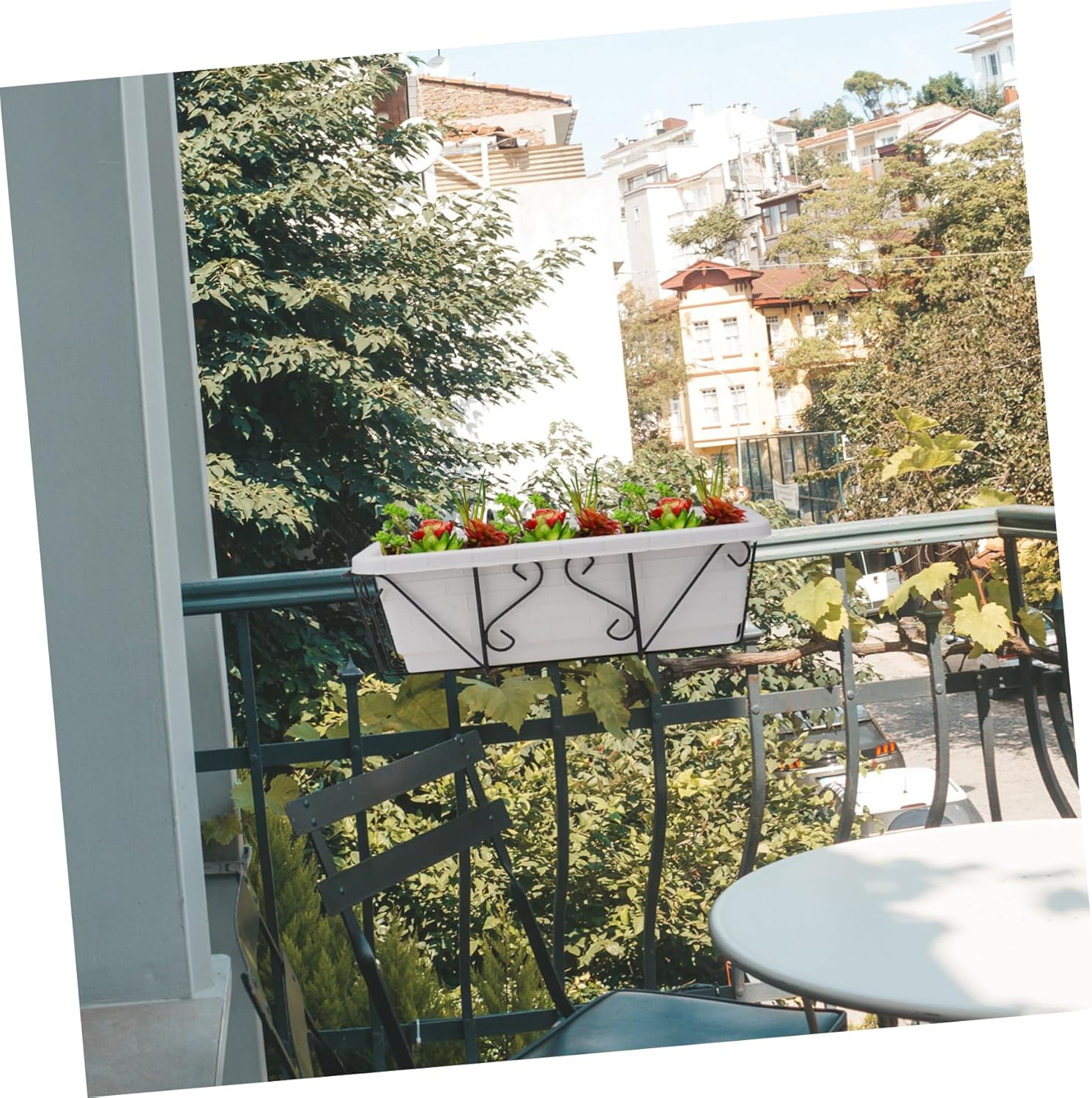 BESTonZON 1set Hanging Flowerpot Rack for Balcony Display Railing Planter Frame and Pots for Indoor and Outdoor Use for Gardens and Terraces