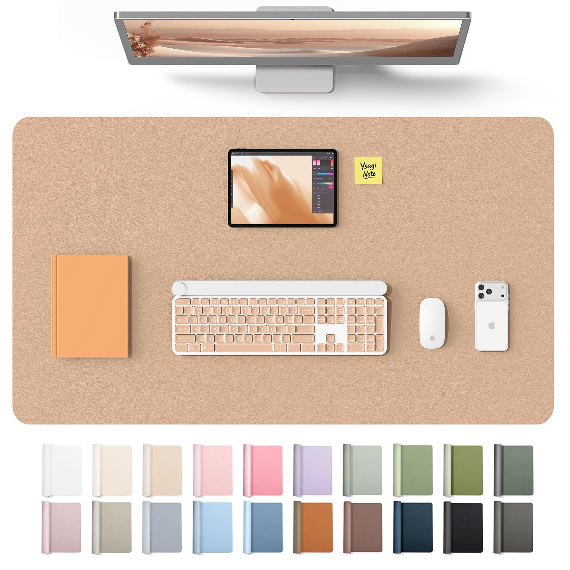 YSAGi Leather Desk Protector, Office Mat, Large Mouse Mat, Non-Slip PU Leather Blotter, Laptop Desk Mat, Waterproof Writing Pad for Office and Home(Latte, 40" x 24")