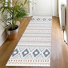 SHACOS Rug Runner for Hallway 60x180 cm Woven Cotton Area Rug Indoor, Runner Rug for Kitchen, Entryway, Throw Rugs for Bedroom, Runner Rugs Washable, Blue Runner Rug for Living Room