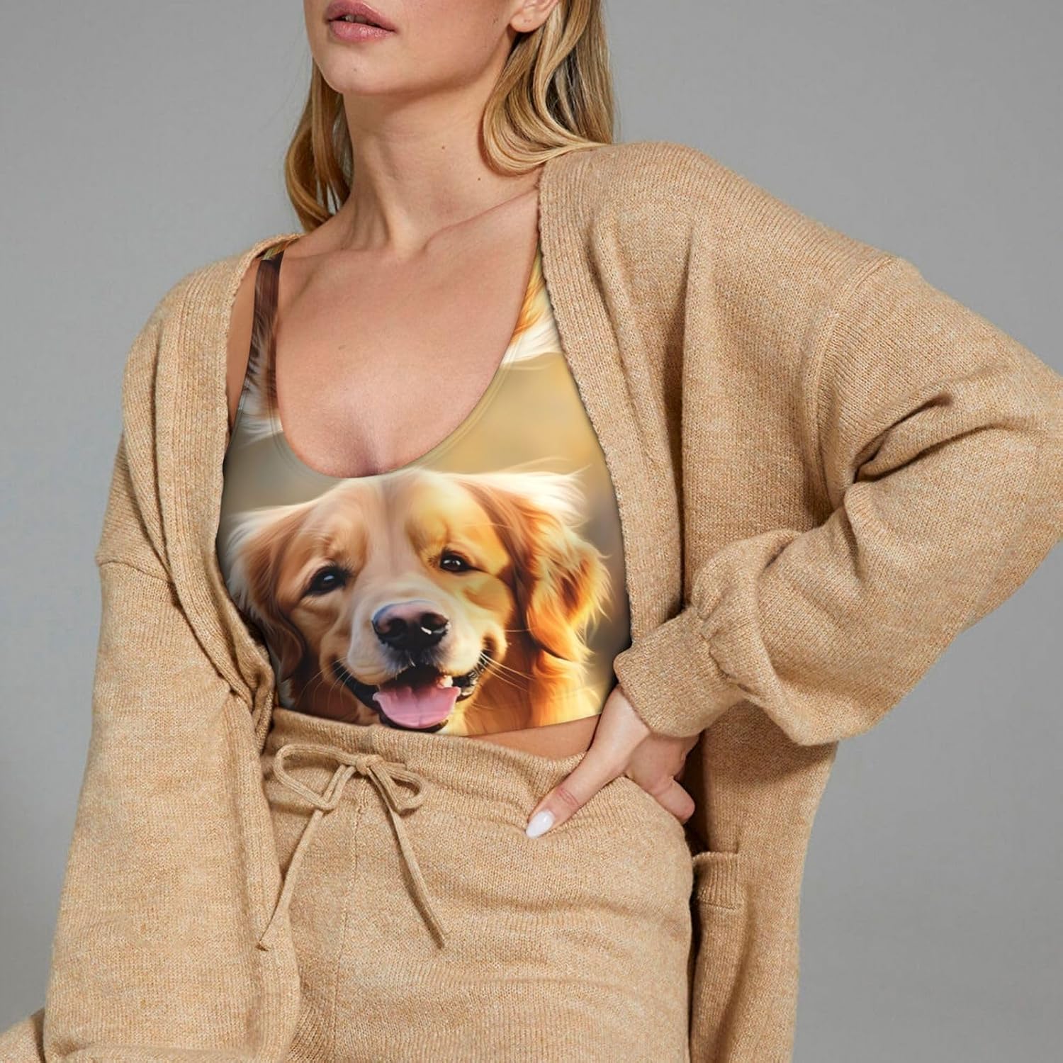 Lovely Golden Retriever Dog Pattern Women's Sports Vest for Yoga, Workout, and Fitness - Comfortable and Breathable