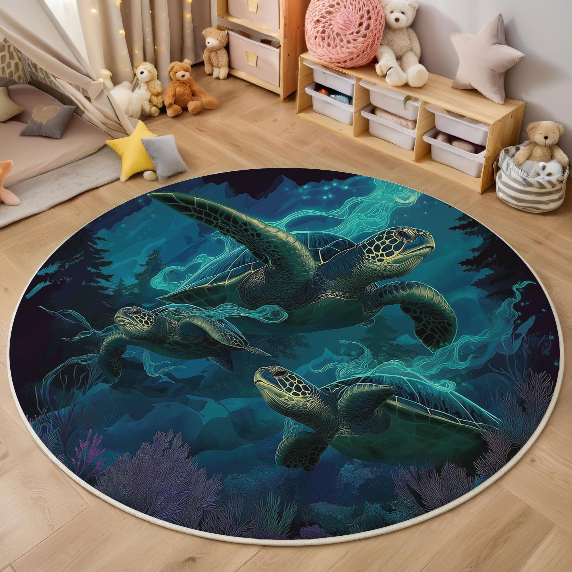 Tapis rond animaux marins antidérapant et facile à nettoyer
