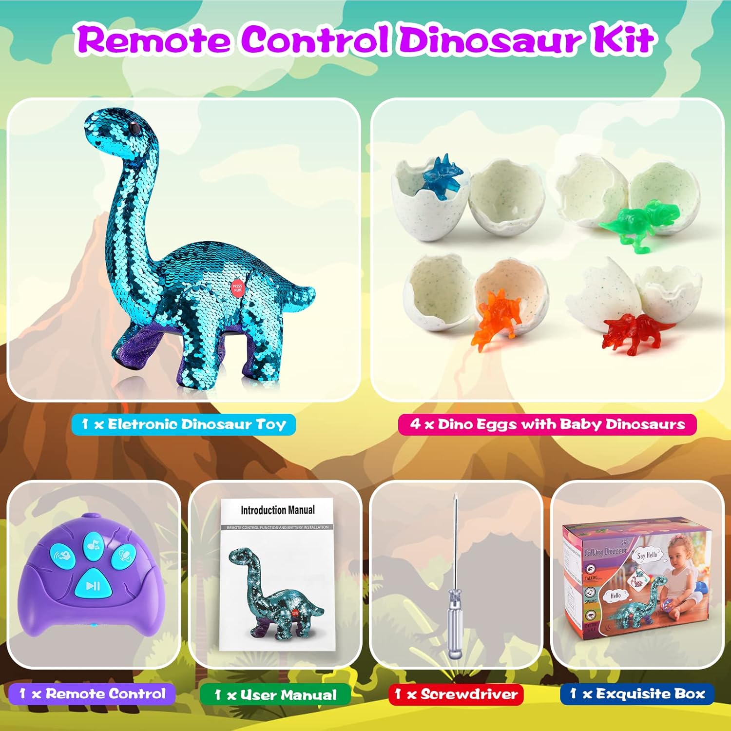 Remote Control Dinosaur Interactive Toys for Kids 2 Years Old & Up Blue