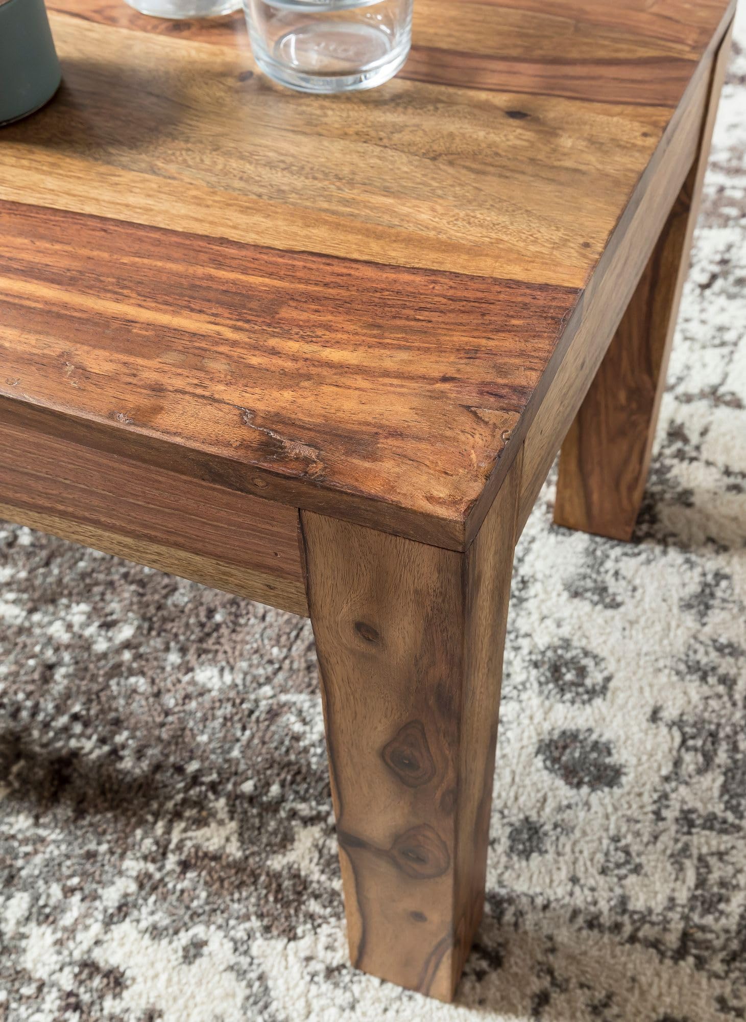 FineBuy Mesa de Centro Moderna Cuadrada 45x45x40 cm Madera Maciza de Sheesham | Mesa Auxiliar para Salón | Mesita Café Pequeña para Sofá