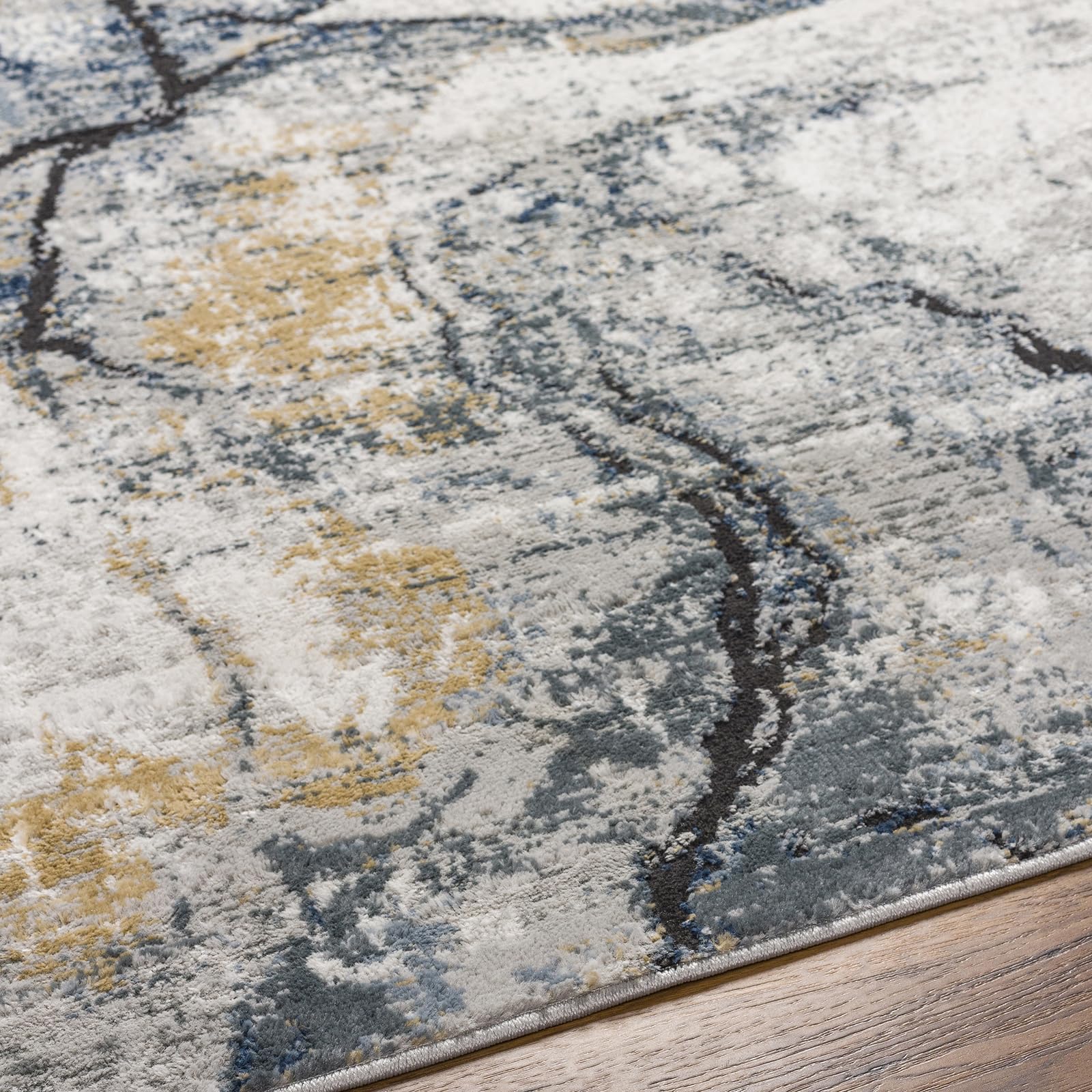 Livabliss Berlin Tapis Moderne Abstrait - Tapis Salon, Salle à Manger, Chambre Adulte et Ado, Cuisine - Design Marbre Moucheté Multicolore, Poil Ras Doux 160x220 cm - Gris, Bleu, Ivoire