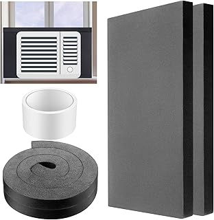 Pangda 2 Pcs 17 x 9 x 7/8 Inch Window Air Conditioner Insulated Foam Panels Insulation Winter Ac Side Surround Panels Kit with Top Seal Strip for Summer and Winter Indoor (Black)