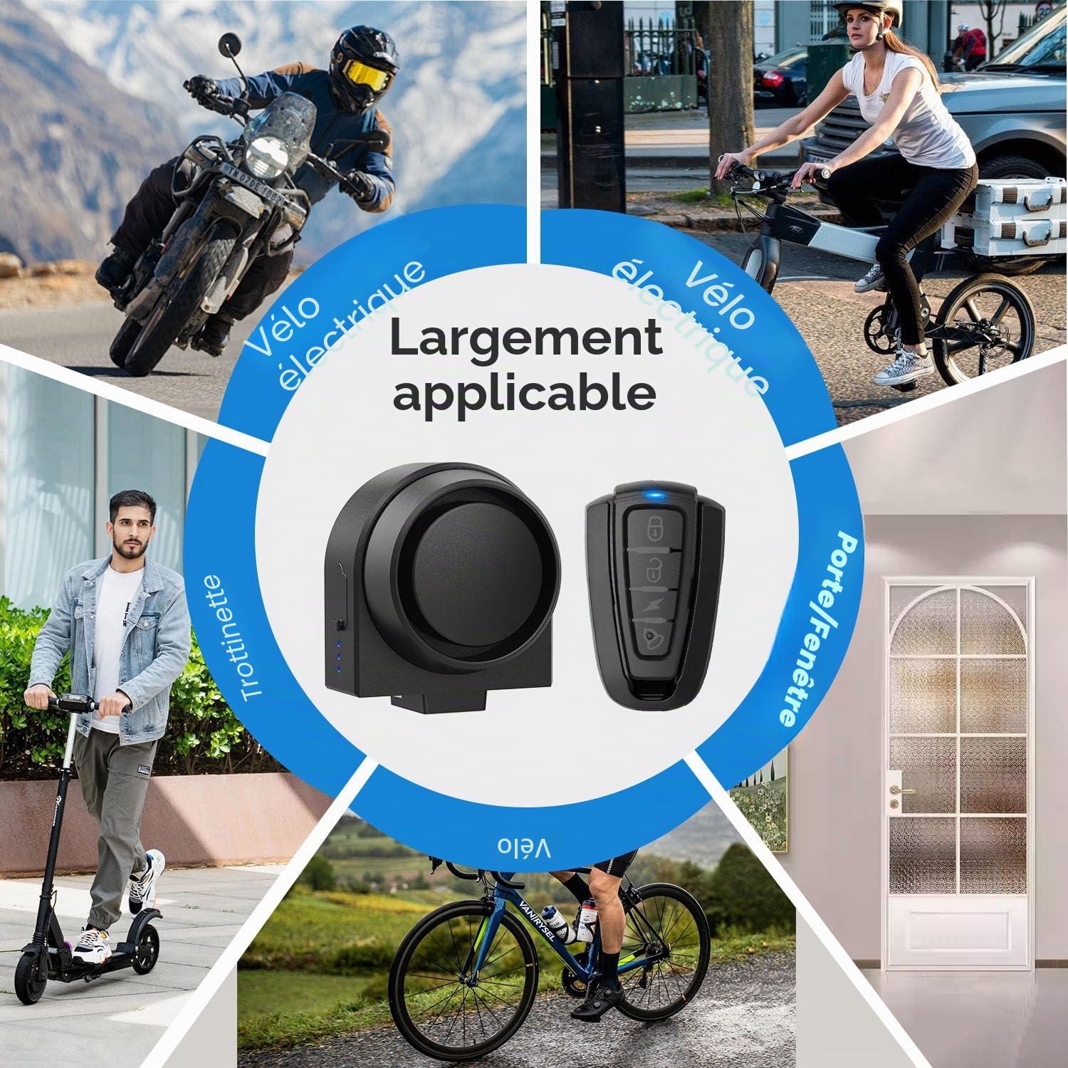 Alarme Antivol, Alarme Intelligente à Télécommande sans Fil, Alarme de Capteur Intelligent de Vibration étanche, pour Vélo/Moto/Véhicule électrique/Scooter