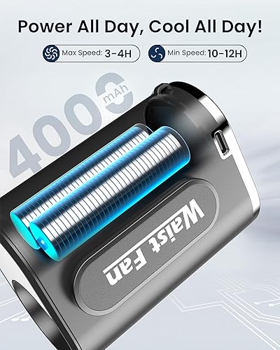 Miniatura 3 de SLENPET Ventilador de clip de cintura, cinturón portátil de 18000 RPM con 4 velocidades, batería de 4000 mAh, 0.34 libras, uso máximo de 12 horas,