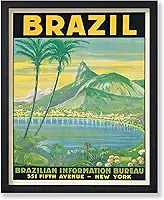 Poster Master Pôster de viagem vintage - Impressão retrô do Brasil - Arte Brasil Rio de Janeiro - Presente para ele, ela, amante de viagens - Decoração costeira para casa, escritório, oceano ou casa