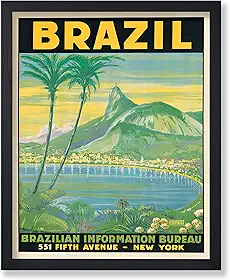 Poster Master Pôster de viagem vintage - Impressão retrô do Brasil - Arte Brasil Rio de Janeiro - Presente para ele, ela, amante de viagens - Decoração costeira para casa, escritório, oceano ou casa