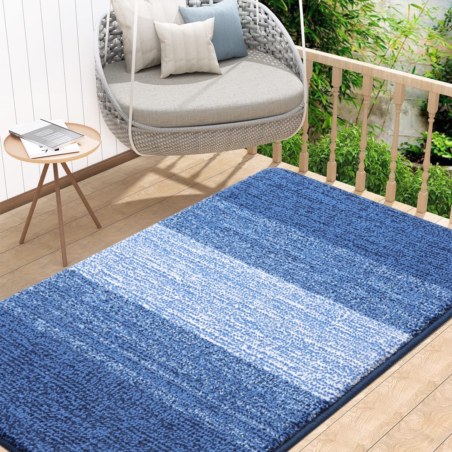 Kitinjoy Indoor Outdoor Door Mat, 48x32 Non-Slip Absorbent Dirt Trapper, Low-Profile Washable Inside Entrance Front Floor Mat, Sturdy Soft Entry Doormats for Entryway, Navy Blue — image 1