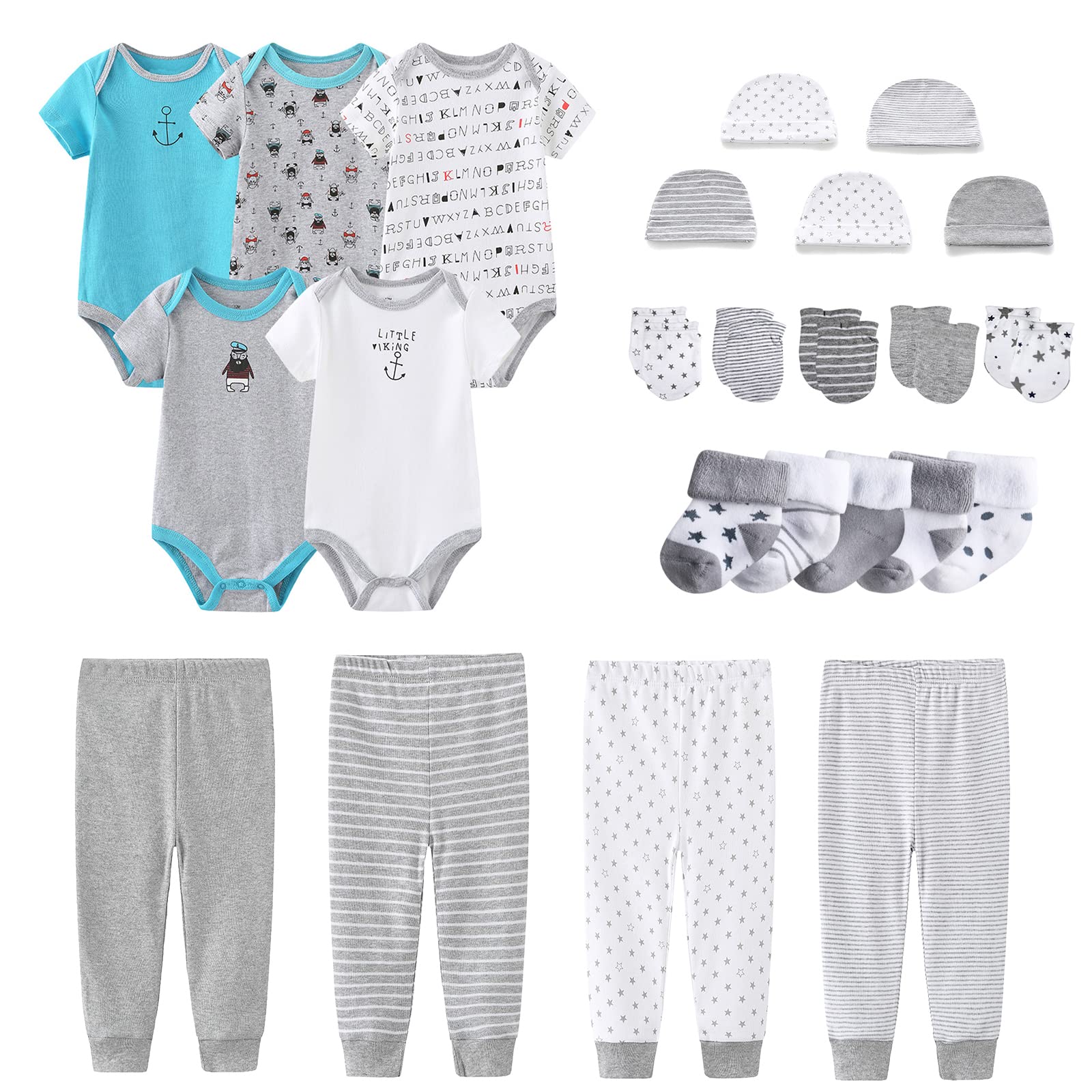 MAMIMAKA Newborn Layette Gift Set Bodysuits Pants for Baby Girl and Boy 24 Piece Essentials and Accessories 0-12Months