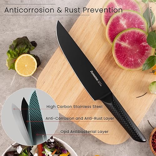 Miniatura 3 de Astercook Cuchillo de chef profesional de 8 pulgadas, apto para lavavajillas, acero inoxidable alemán de alto carbono con mango ergonómico, color