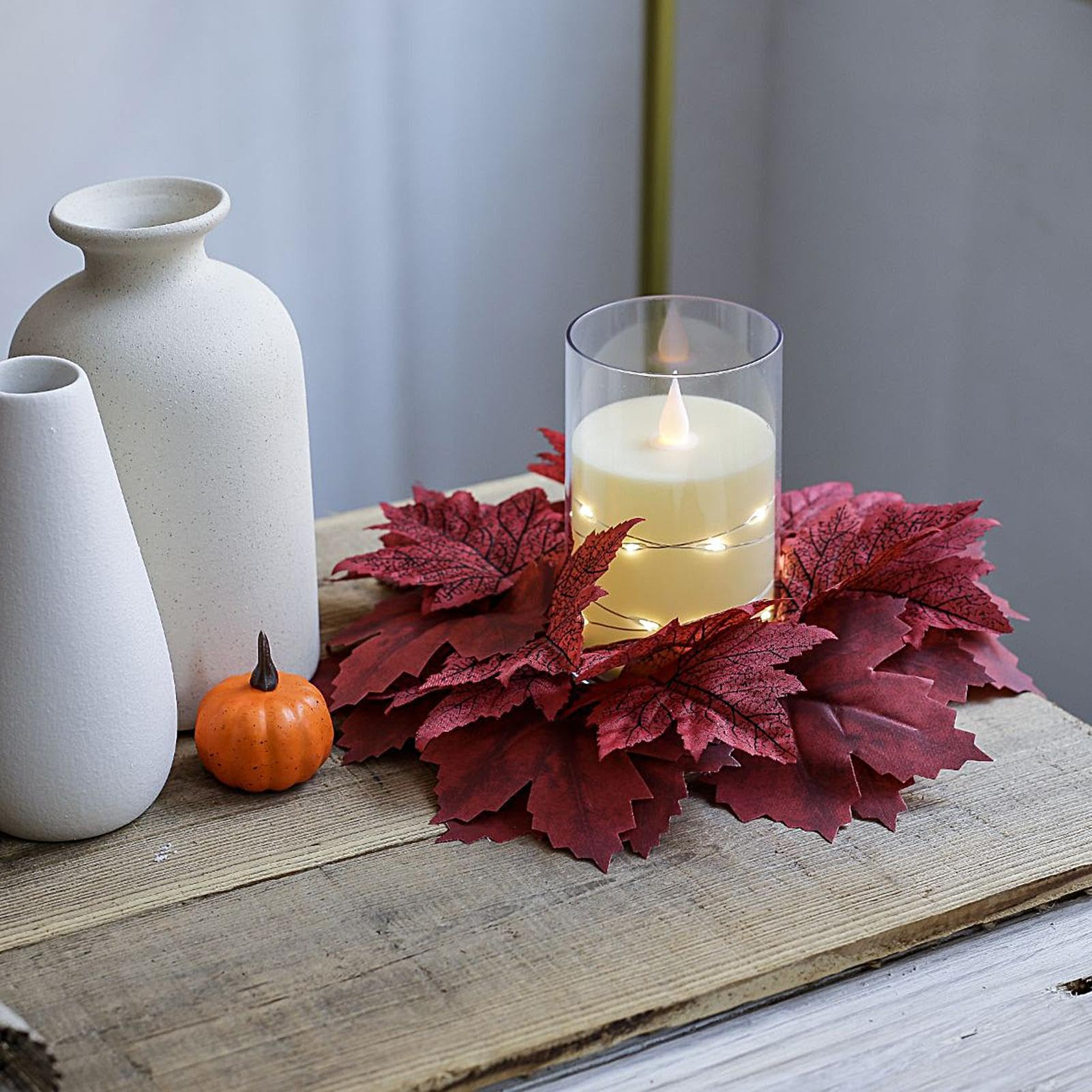 Lot De 2 Anneaux De Bougie Décoratifs Feuilles D'érable - Décoration D'automne, Thanksgiving - Pour Bougies Piliers, Centre De Table
