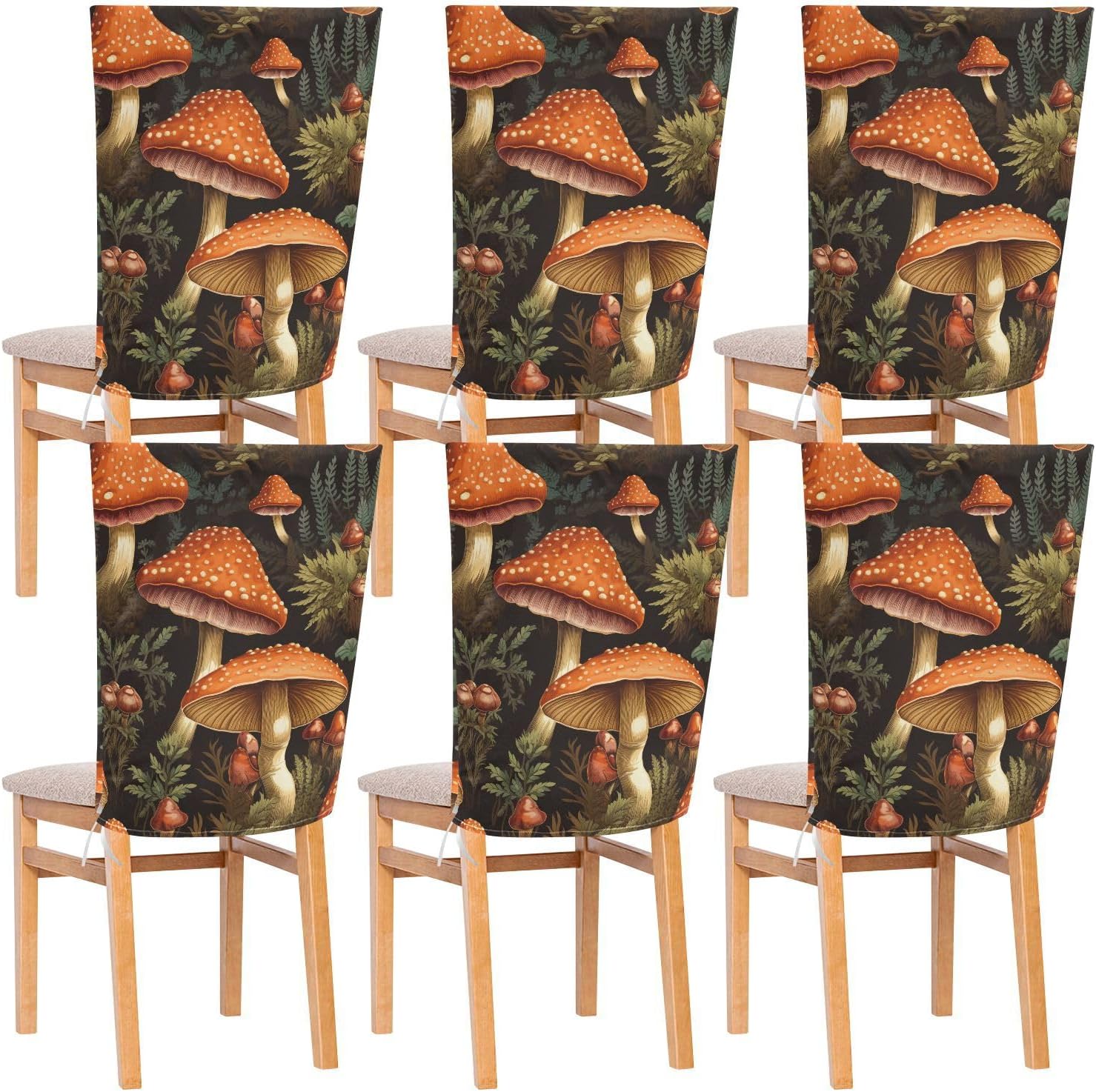 ALAZA Mushrooms and Branches Chair Back Cover Set of 6, Washable Reusable Removable Chair Slipcovers Decorative Chair Cover for Home Kitchen Wedding Party