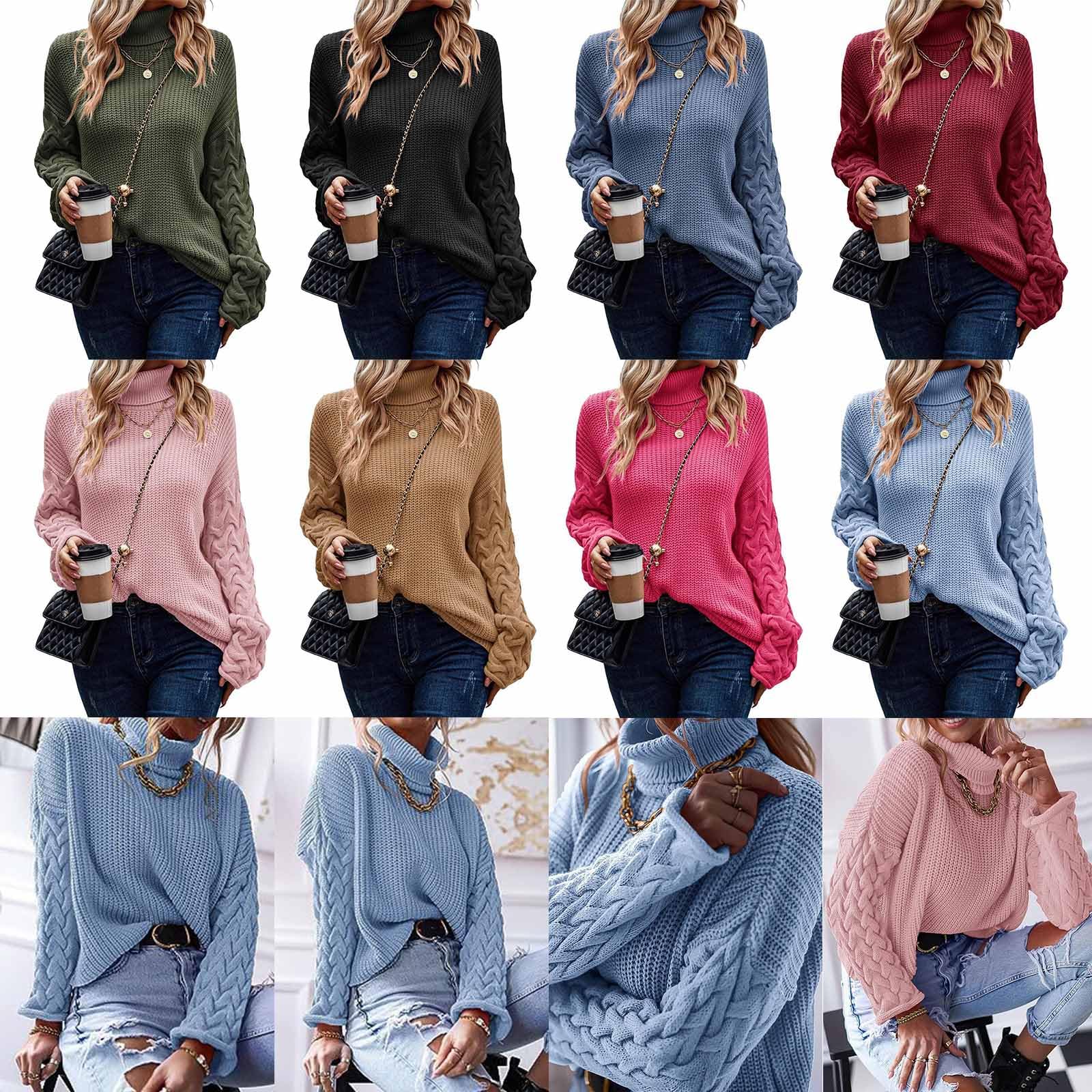 Greabuy Maglione lavorato a maglia a trecce a tinta unita da donna a maniche lunghe autunno inverno pullover felpa per donna maglione casual camicie da donna maglioni da donna felpe a maglia leggere,