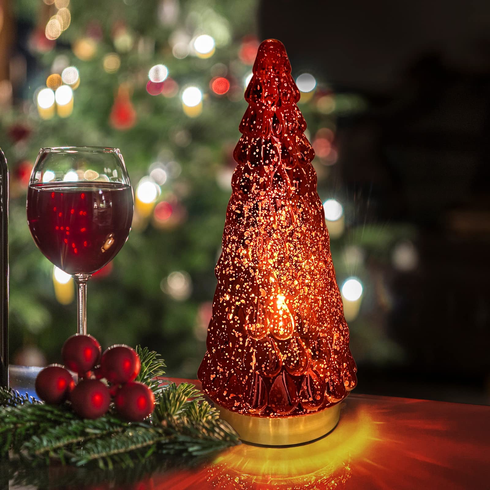 Quecksilberglas Weihnachtsbaum Mit LED-Beleuchtung - Batteriebetriebener Dekobaum Für Tisch Und Kamin