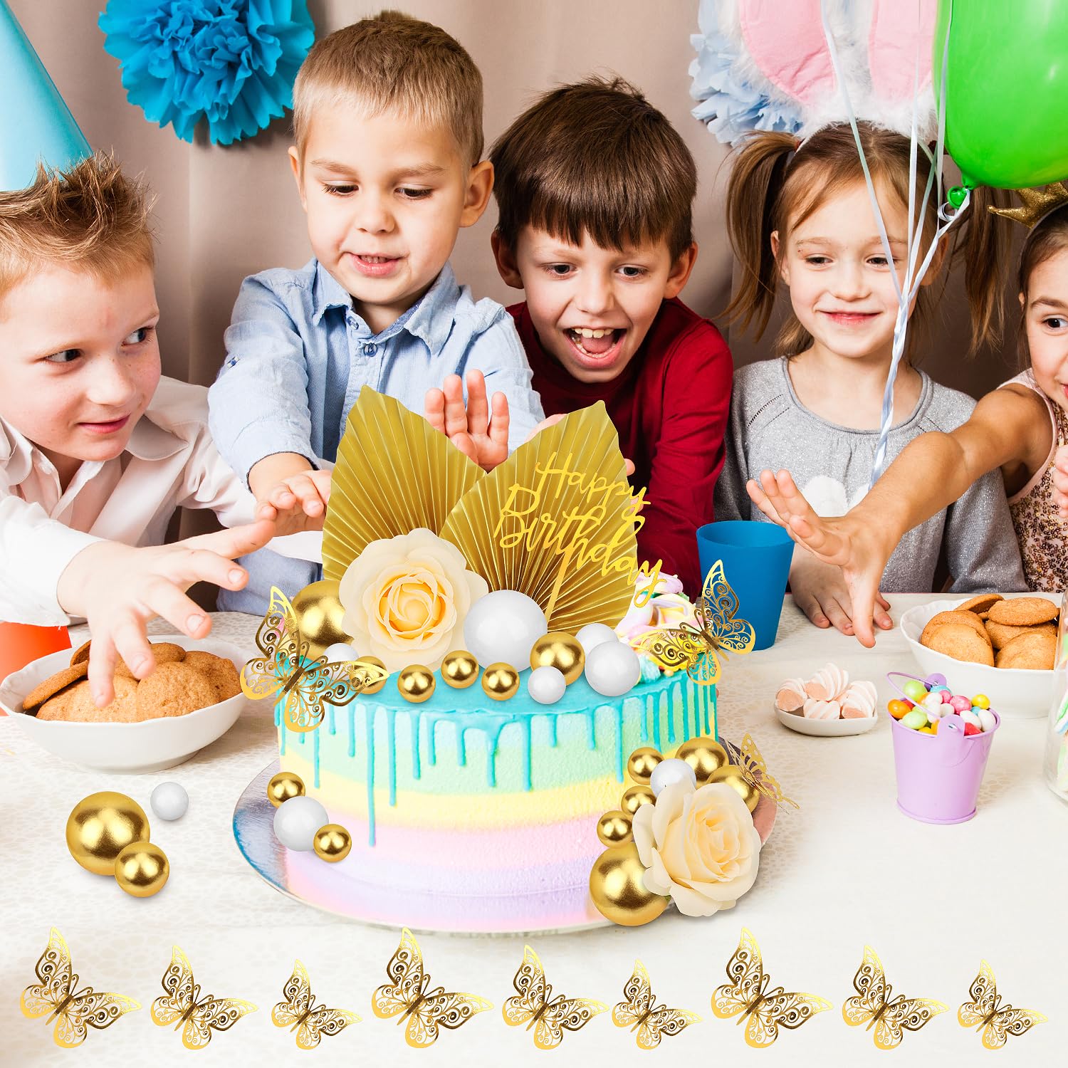 41 Decorazioni Per Torte In Oro, Rosa E Bianco - Palline, Fiori E Farfalle Per Matrimoni E Feste - Foto 10
