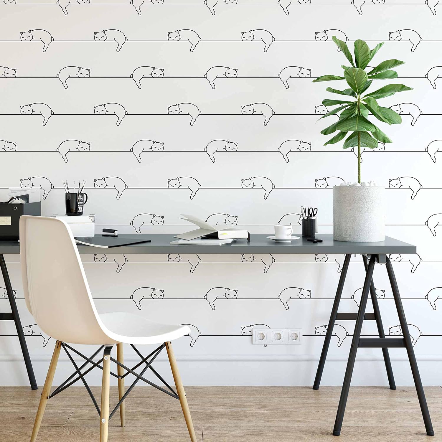 SpeedWallpaper Black and White Cat Peel and Stick Removable Wallpaper 5034