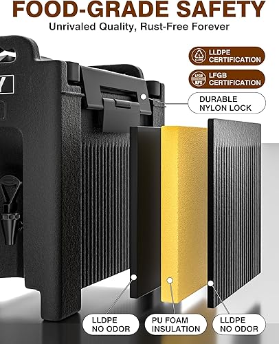 Miniatura 3 de Dispensador de bebidas aislado de 2.5 galones, jarra de agua caliente y fría, jarra de café con mango y soporte de espiga, urna térmica comercial