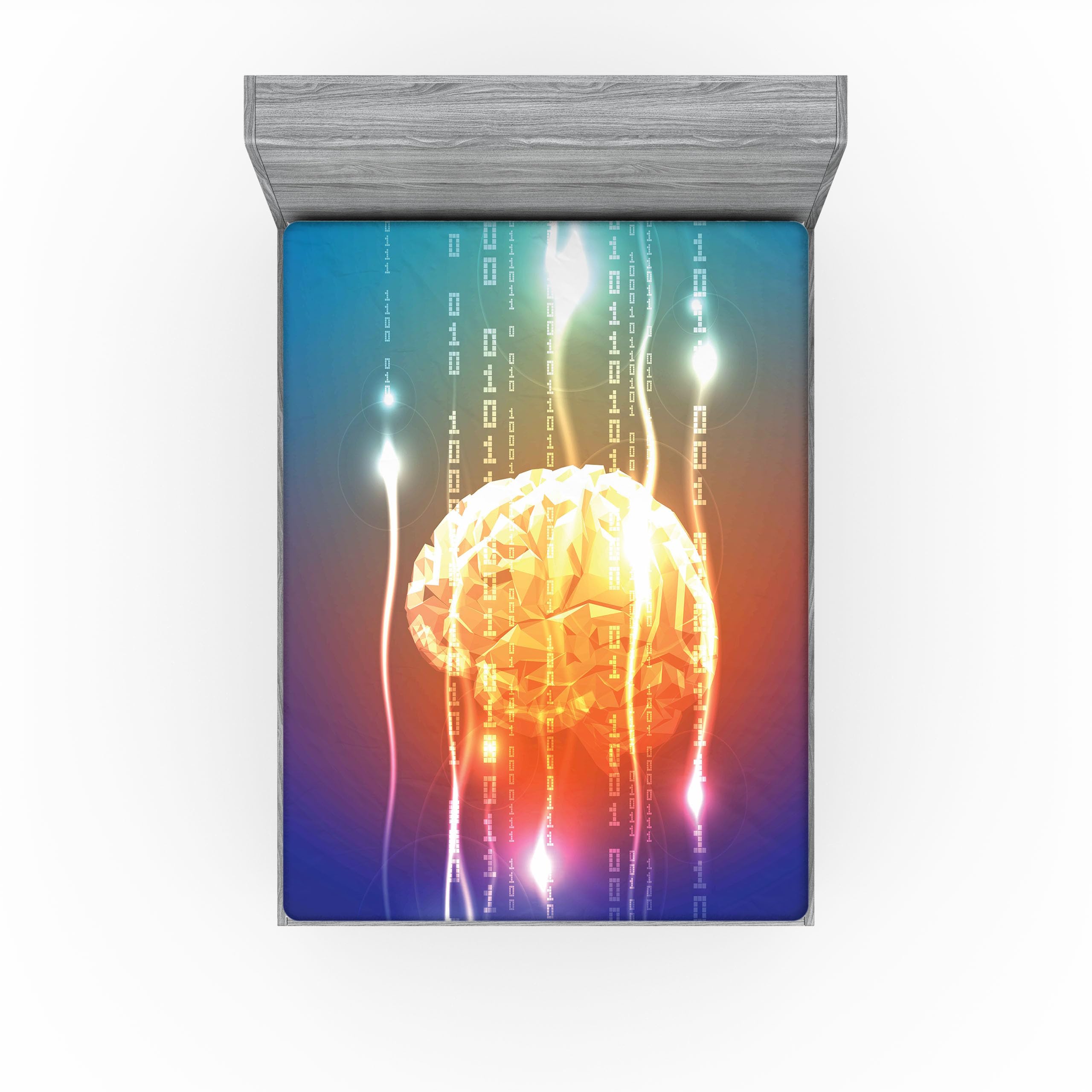 Ambesonne Fantasy 2 Pack Fitted Sheet, Abstract Binary Digit, Bed Cover All-Round Elastic Deep Pockets 2 Pieces, Package Contains 2 Queen Size Fitted Sheets, Violet Orange