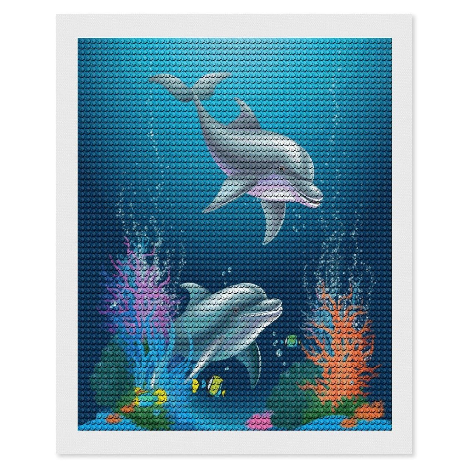 FekiLoot Dolphin and Fish Paint by Numbers Kit for Adults Beginner DIY Diamond Dots Paintings Round Full Drill Diamond Art Kits Picture Diamond Art Painting Kits for Home Decor 16"x20"