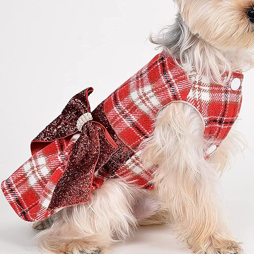 Miniatura 5 de Ropa para perros pequeños, vestido suéter para perro de otoño e invierno, ropa para cachorros, vestido de princesa a cuadros, ropa para mascotas,
