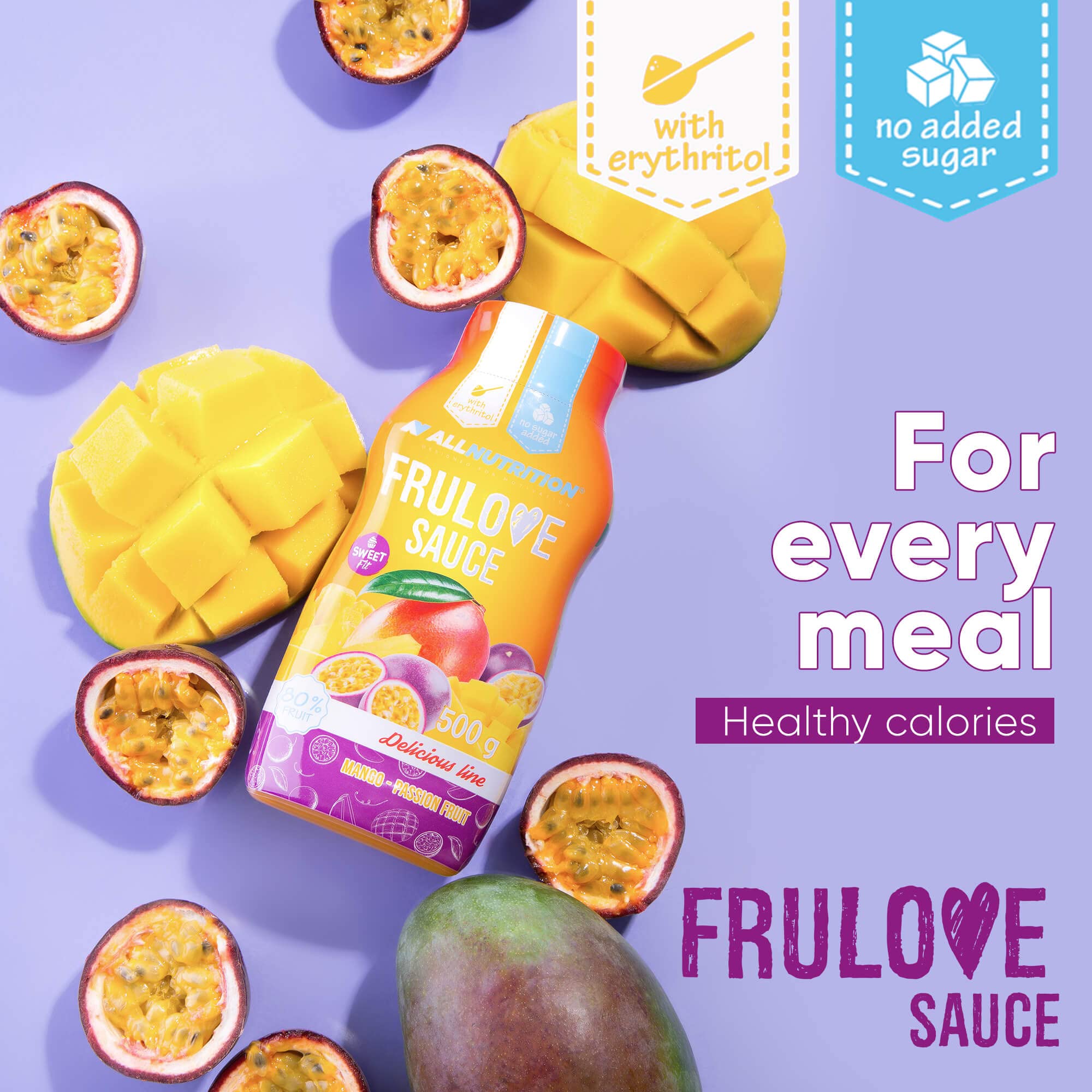 ALLNUTRITION Sweet Sauce - Sauce pour Desserts - Sirops Hypocaloriques - Dessert Nutritionnel - Faible en Calories - Collations Saines - 500 ml - Mango & Passion Fruit