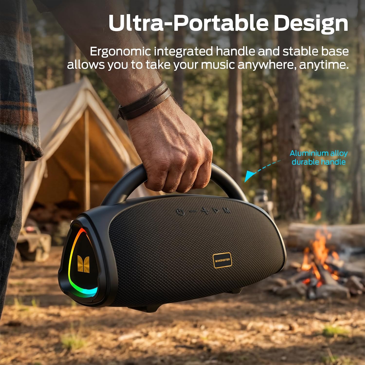 Monster Prism Pro Bluetooth Speaker, Portable Wireless Speaker, 60W True Wireless Stereo, 24H Playtime,TWS Pairing, Bluetooth 6.0, RGB Lights, AUX,USB & TF-Card Input, for Outdoors/Beach/Travel - Image 3