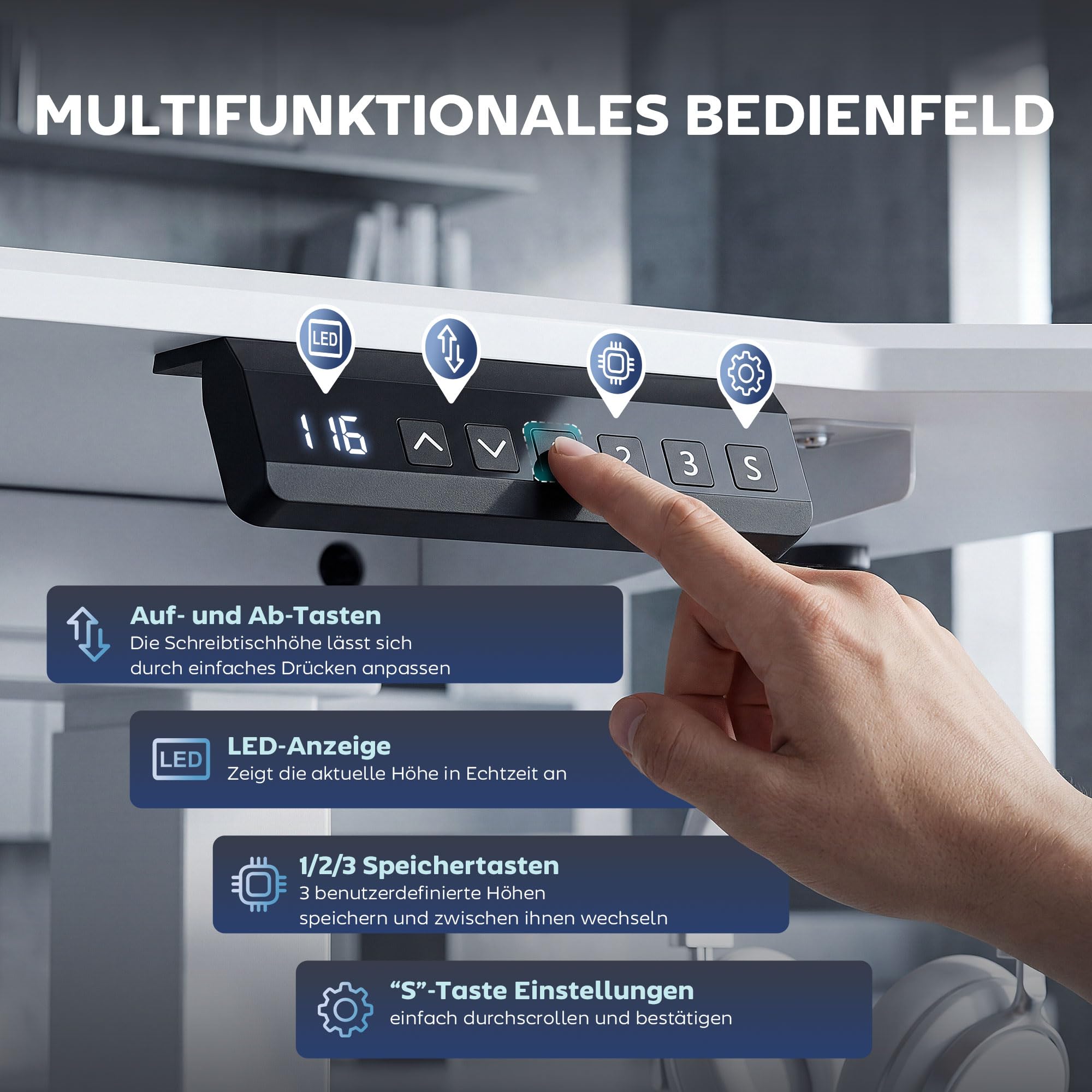 HOMCOM Support de Bureau électrique réglable en Hauteur avec 2 Moteurs et Fonction mémoire - Cadre de Table réglable en Largeur - Charge maximale : 100 kg avec Moins de Bruit - Protection Contre Les