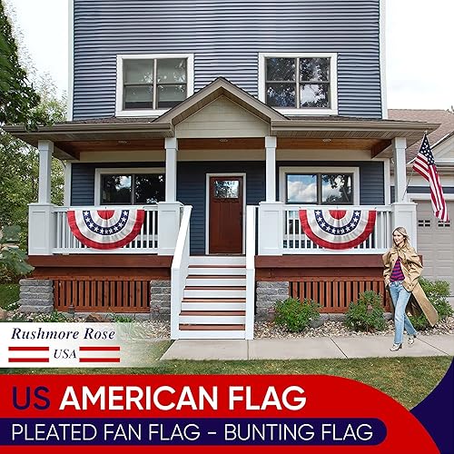 Miniatura 7 de Rushmore Rose - Banderines de bandera estadounidense plisados hechos en Estados Unidos de 3 x 6 pies, banderines de bandera grande hechos en Estados