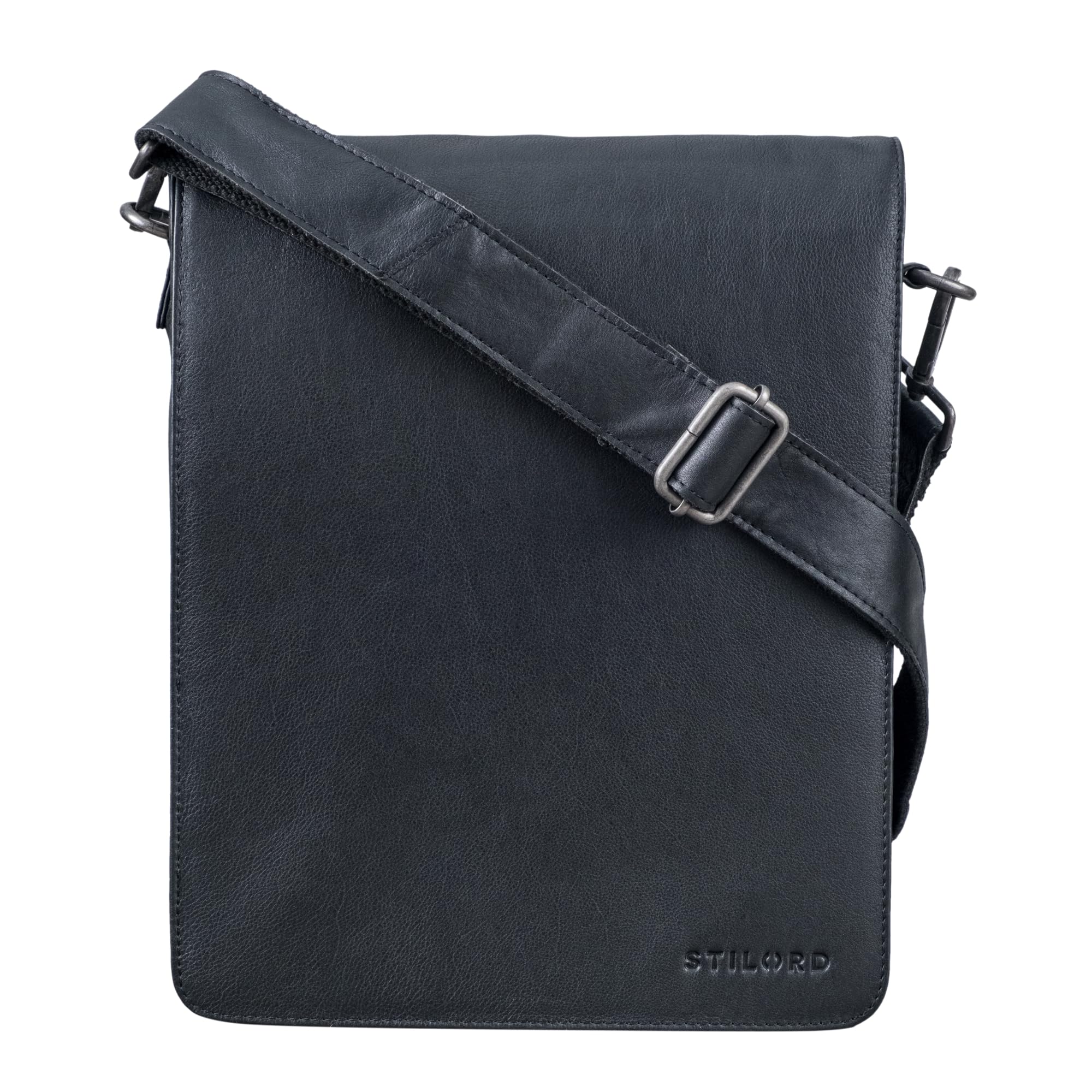 STILORD "Oxford Vintage Umhängetasche Leder Herren für 13 Zoll Tablet MacBooks und iPad Schultertasche Herrentasche Messenger Bag Echtleder DIN A4 Farbe:schwarz