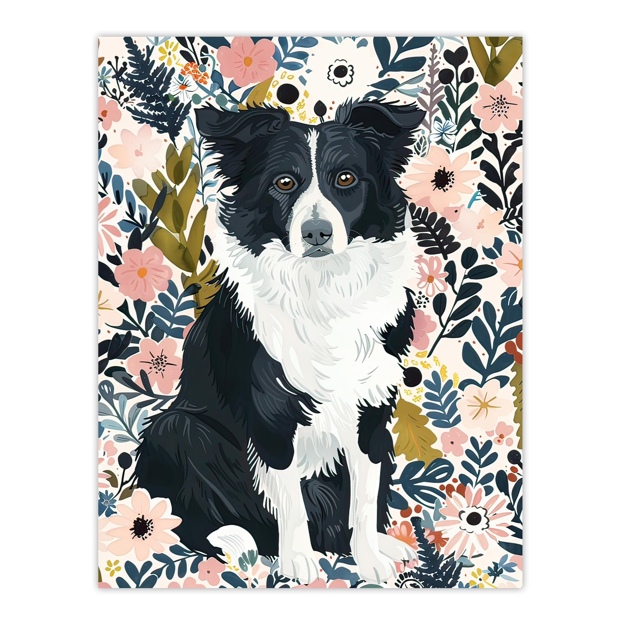 Artery8 Border Collie Dog Lover Pink Floral Portrait Living Room Large Wall Art Poster Print Thick Paper 18X24 Inch