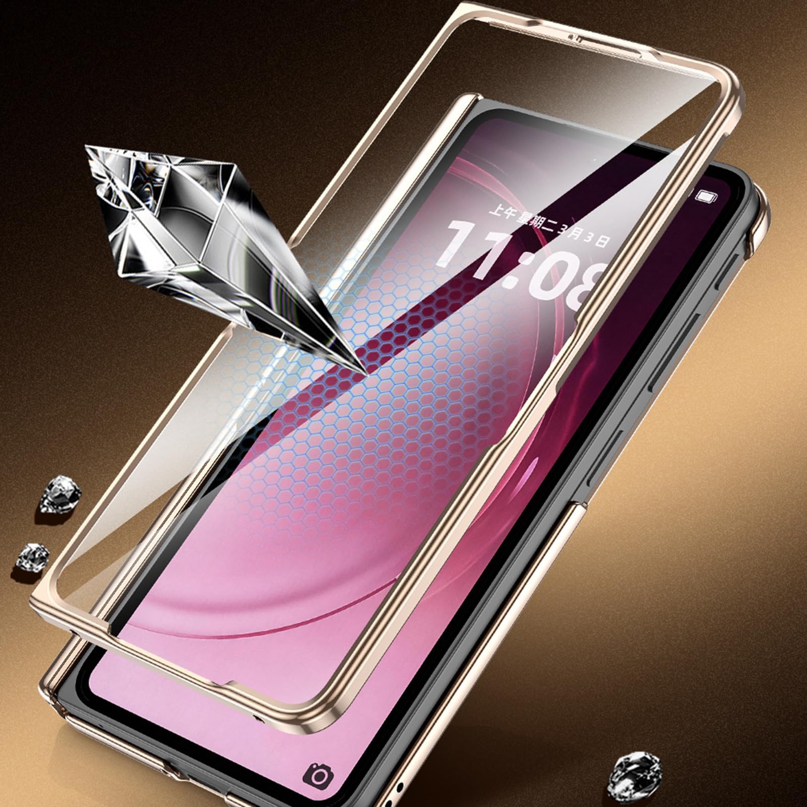 Etui platerowane do Oppo Find N6, ochrona ekranu zapobiegająca podglądaniu luksusowy futerał na aparat odporny na wstrząsy skórzany pokrowiec na podpórkę, szary, N6
